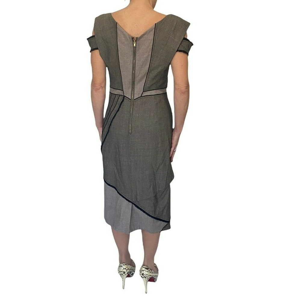 Zac Posen Womens Dress Brown Wool Cold Shoulder V- Neck Midi Sz 10 NWT $1350 - Picture 3 of 9